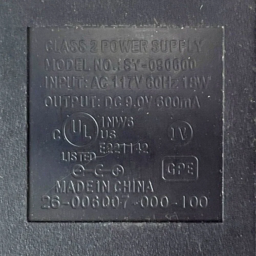 J.S.Y. AC Power Adapter 9V 600mA Plug-In Class 2 Power Supply Black